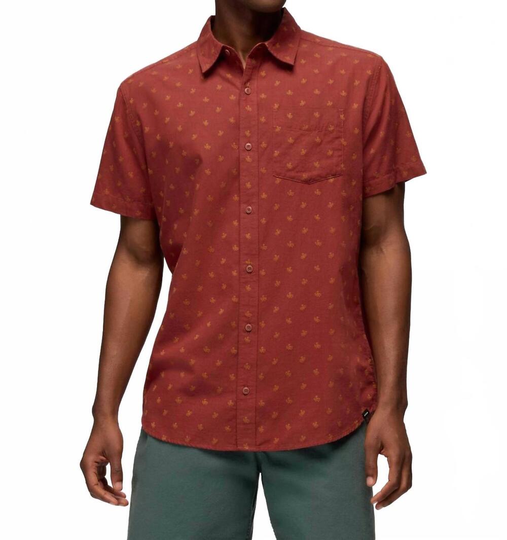 NEW PRANA metador short sleeve shirt in red ochre octopus